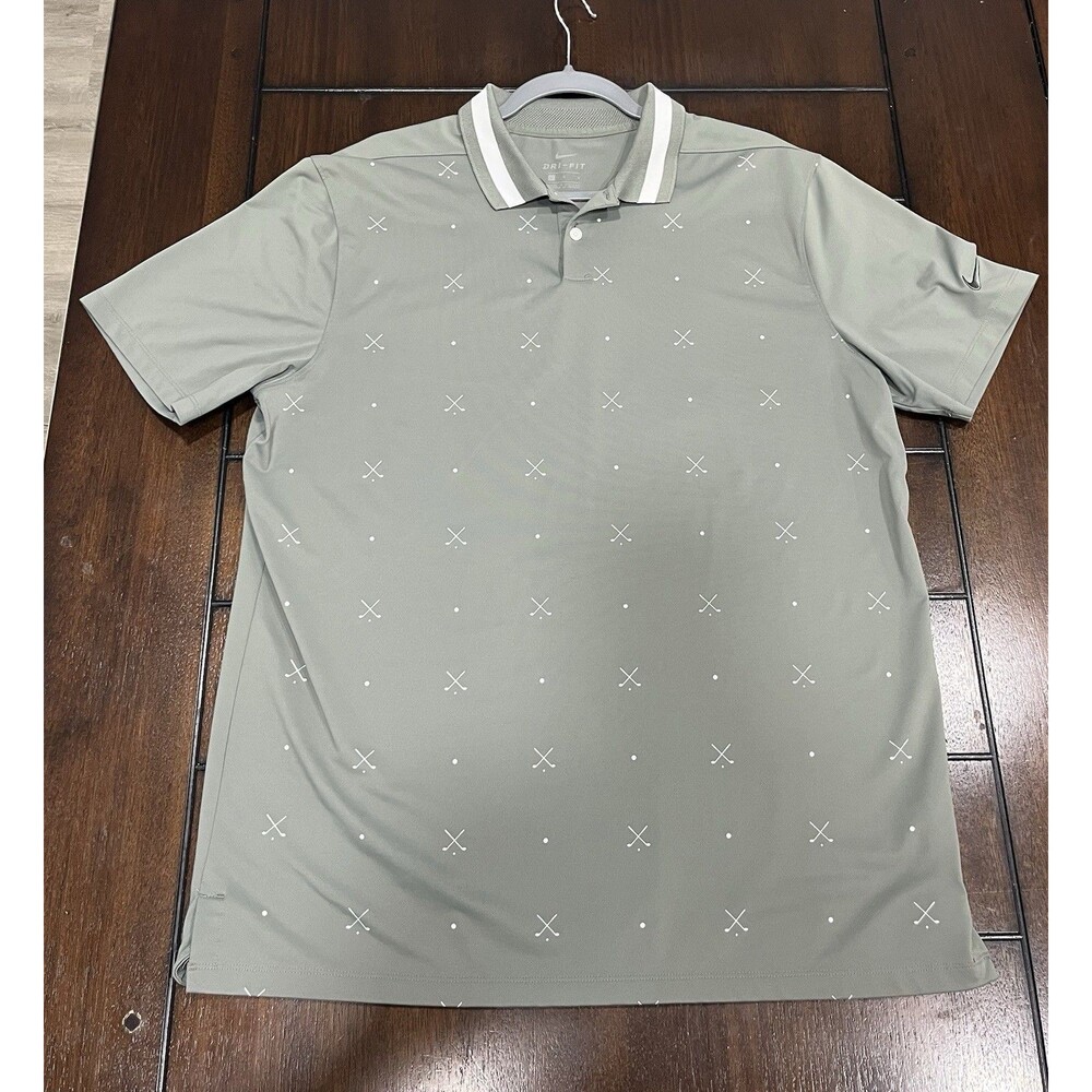 Nike Dri Fit Mens Golf Polo Shirt SZ L Greenish Golf Club Print Pattern